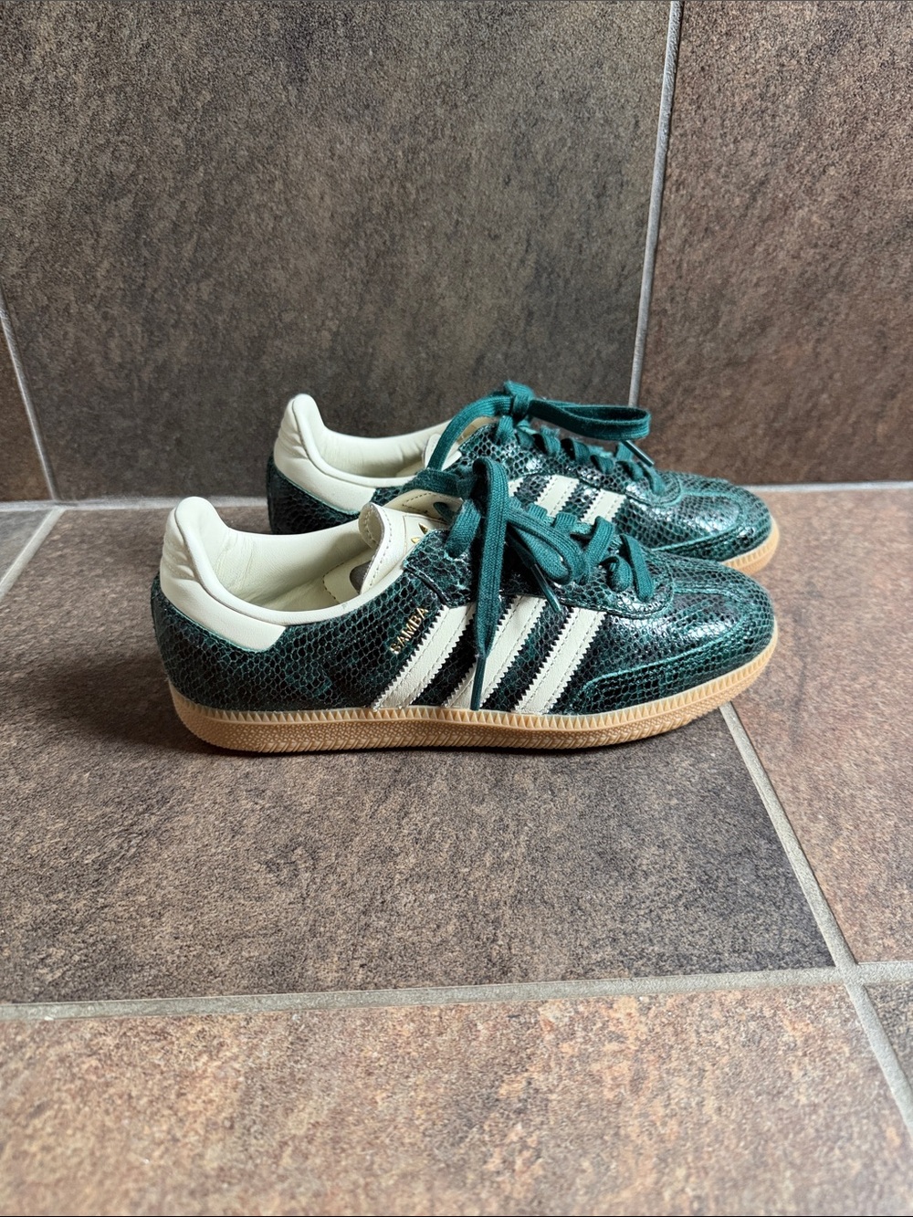adidas Green Snake-Print Samba Sneakers with Cream Stripes